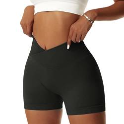 OEAK Scrunch Butt Sportshorts Damen Workout Radlerhose V Cross High Waist Push Up Kurz Sporthosen Nahtlos Booty Tights Fitness Gym Shorts,1PC-Schwarz,L von OEAK