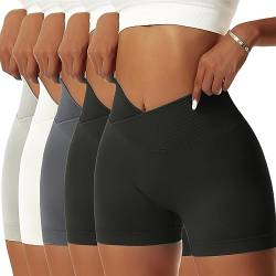 OEAK Scrunch Butt Sportshorts Damen Workout Radlerhose V Cross High Waist Push Up Kurz Sporthosen Nahtlos Booty Tights Fitness Gym Shorts,5PCS-Schwarz/Schwarz/Weiß/Dunkelgrau/Hellgrün,M von OEAK