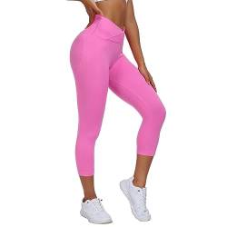 OEAK Sport Leggings Damen 3/4 V Cross High Waist Push Up Capri Leggings Scrunch Butt Sportleggins Blickdicht Sporthose Nahtlos Gym Yogahose Laufhose,1PC-Rosenrot V Cross,S von OEAK