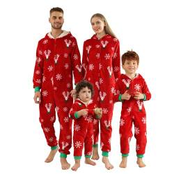 OEAK Weihnachten Schlafanzug Familien Einteiler Jumpsuit Teddy Fleece Schlafoverall Pyjama Overall Flauschig Onesie Warm Strampelanzug Nachtwäsche,Rot,Damen,XXL von OEAK