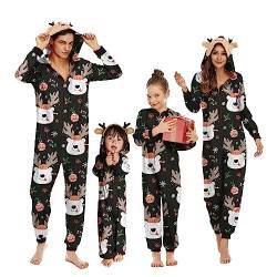 OEAK Weihnachts Schlafanzug Familie Einteiler Onesie Weihnachtspyjama Jumpsuit mit Kapuze und Reißverschluss Hausanzug für Damen Herren Kinder Baby,Herren-Schwarz Elch,L von OEAK