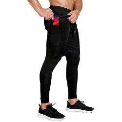 OEBLD Kompressionshose Herren 2-in-1 Laufhose Workout Hose für Herren Fitnessstudio Strumpfhose mit Handtuchschlaufe, Schwarz, Mittel von OEBLD