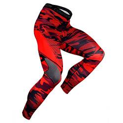 OEBLD Kompressionshose für Herren, UV-blockierend, Laufhose, 1 oder 2 Stück, Fitnessstudio, Yoga, Leggings für Sporttraining, Rote Hose mit Camouflage-Muster, X-Groß von OEBLD