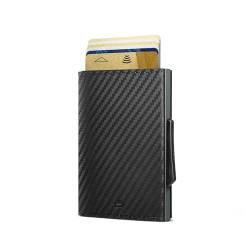 OGON Automatische Geldbörse aus Aluminium un Leder - Cascade Slim Wallet - RFID Blockierung - Bis zu 8 Karten und Banknoten (Platinium Carbon) von ÖGON -DESIGNS-