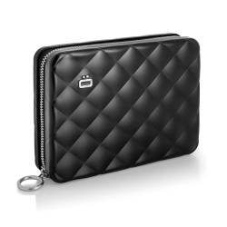 ÖGON Smart Wallets - Quilted Passport Aluminium Geldbörse Reise Ideal für Reisen, RFID-Blockierung, 15 Karten, Reisepass, Banknoten und Münzen (Schwarz) von ÖGON Smart Wallets