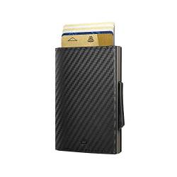 Ögon Smart Wallets - Cascade Slim Wallet - Automatische Geldbörse aus Aluminium und Leder - Popup-Karten - RFID-Schutz – Bis zu 8 Karten und Banknoten – Leder Carbon/Aluminium Titanium von ÖGON Smart Wallets