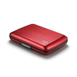 OGON Aluminium Geldbörse Smart Case V2 - Einfache Lagerung - Metallverschluss - Kartenetui mit RFID-Schutz - Bis zu 10 Karten und Banknoten (Aluminium Red) von ÖGON Smart Wallets