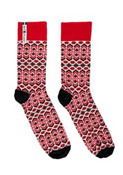 ÖJBRO VANTFABRIK 1 Paar Socken wadenhoch natur/rot/schwarz Gr. M leichte Stricksocken unisex Merinowolle Strümpfe Strick, aus Schweden von ÖJBRO VANTFABRIK