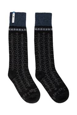 ÖJBRO VANTFABRIK "Ekshärad Natt Socken Kniestrümpfe schwarz/grau/blau Gr. L Lammwolle Stricksocken Strick warm weich - Hergestellt in Schweden von ÖJBRO VANTFABRIK