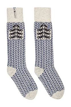 ÖJBRO VANTFABRIK "Gotland Kalk Socken Kniestrümpfe natur/blau/russ Gr. M Lammwolle Stricksocken Strick warm weich - Hergestellt in Schweden von ÖJBRO VANTFABRIK