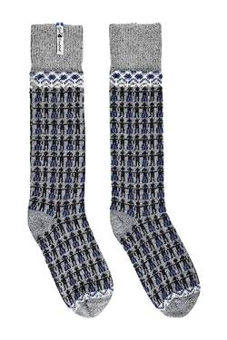 ÖJBRO VANTFABRIK "Kören Kerstin Socken Kniestrümpfe grau/blau Gr. L Lammwolle Stricksocken Strick warm weich - Hergestellt in Schweden von ÖJBRO VANTFABRIK