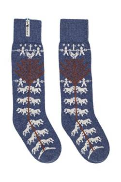 ÖJBRO VANTFABRIK "Yggdrasil Livtrånad Socken Kniestrümpfe blau/natur Gr. L Lammwolle Stricksocken Strick warm weich - Hergestellt in Schweden von ÖJBRO VANTFABRIK