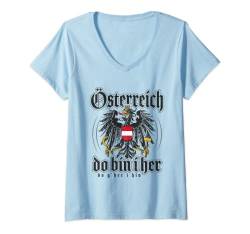 Damen Österreich Do Bin I her Österreichische Flagge Austria T-Shirt mit V-Ausschnitt von Österreichische Fahne Motive für Männer & Frauen