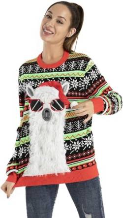 OFF THE RACK Womens Lustig LED Weihnachtspullover für Damen Strickpullover für Weihnachtsparty Pullover Sweater, Llama Loves Sparkle, 3XL von OFF THE RACK