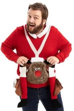 Unisex Herren Strickjacke mit hässlichem Weihnachtspulli, gestrickt Santa Rocks Funny Ugly Pullover für Herren S von OFF THE RACK