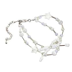 OFFILICIOUS Romantisches Kristall-Perlenarmband, eleganter Handketten-Schmuck für besondere Anlässe, Schleife, Stern-Perlen-Armband-Halskette, Rosa von OFFILICIOUS