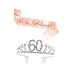 OFFSCH 1 Set Haarkamm Satin-Schärpe Happy 60th Birthday Tiara Schärpe für Party Geburtstag Tiara Stirnband 60. Geburtstag Geschenk Tiaras für Mädchen Geburtstag Stirnband Damen Gürtel Schmuck Aldult von OFFSCH