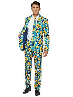 OFFSTREAM Faschingskostüme für Herren - Mit Jackett, Hose und Krawatte mit Festlichen Print, S, Tropical Flower Blue von OFFSTREAM