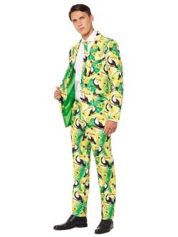 OFFSTREAM Faschingskostüme für Herren - Mit Jackett, Hose und Krawatte mit Festlichen Print, XXL, Tropical Green von OFFSTREAM