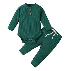 OFIMAN Baby Jungen Mädchen Kleidung Set Neugeborene Outfits Langarm Strampler Bodysuit Säuglingshose Top Sets Pyjama 2 Stück, Grünes Henleys Set, 86 von OFIMAN