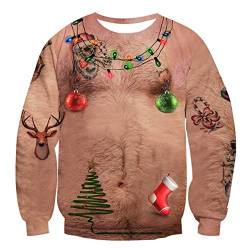 OFIMAN Herren Ugly Christmas Sweatshirt Frauen 3D Neuheit Pullover für Unisex Rundhalsausschnitt Xmas Sweater Lustige Kleidung Geschenke, Brusthaar, XL von OFIMAN