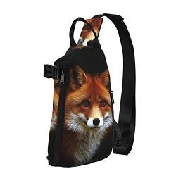 FOX bedruckter Sling Crossbody Rucksack Schultertasche Sling Bag für Herren Damen, für Outdoor Walking Reisen, Schwarz, Einheitsgröße von OGNOT