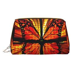 Kulturtasche mit Schmetterlingsmotiv, für Damen und Herren, leichte Leder-Make-up-Tasche, kleine Kosmetiktasche, Orange, Orange, Schmetterling, Einheitsgröße von OGNOT
