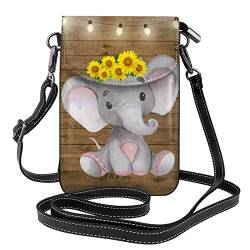 Sonnenblume Elefant Holzboden Kleine Messenger Schultertasche Bargeld Handtasche Geldbörse mit verstellbarem Riemen, für Frauen Teenager Mädchen, Sonnenblumen-Elefant Holzboden, Einheitsgröße von OGNOT