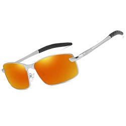 OGOBVCK HD Sonnenbrille Mann Polarisiert Fahren Angeln Golf Sport Gläser Al-Mg Metallrahmen Ultra Light UV400 CE (OrangeSilver) von OGOBVCK