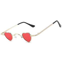 OGOBVCK Kleine Leichte Herz Sonnenbrille Rave Brille Metallrahmenbrille Dekorative Partybrille Strandbrille für Männer Frauen (RedGold) von OGOBVCK