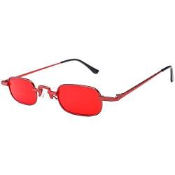 OGOBVCK Rechteckig Sonnenbrille Metallrahmen Ultra-Small eckig Frame Sonnenbrillen Hippie Gläser Brille UV400 Schutz Partybrille (Red) von OGOBVCK