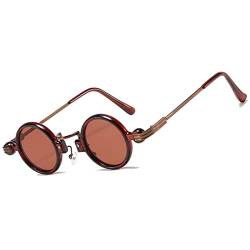OGOBVCK Sonnenbrille Kleine Gläser Rund Ultra-Small Frame Hippie brillen Herren UV400 Coole Partybrille (Tea) von OGOBVCK