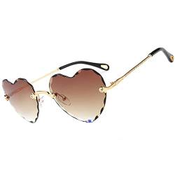 OGOBVCK herz sonnenbrille damen mode Rahmenlos sonnenbrillen herzförmige sonnenbrille herz effekt farbenfrohe farbverlauf Brillen Hippie Gläser PartyBrille (LightTea) von OGOBVCK