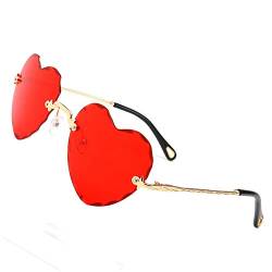 OGOBVCK herzförmige sonnenbrille mode Rahmenlos sonnenbrillen herz effekt farbenfrohe farbverlauf brille frauen Hippie Gläser Brille perfekt für Outdoor Aktivitäten oder Party (Red) von OGOBVCK