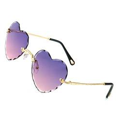 OGOBVCK herzförmige sonnenbrille mode Rahmenlos sonnenbrillen herz effekt farbenfrohe farbverlauf brille frauen Hippie Gläser Brille perfekt für Outdoor Party (PinkPurple) von OGOBVCK