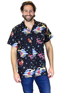 OH Funky Hawaiihemd Weihnachten, Surf Santa, schwarz, 4XL von OH