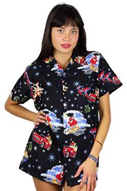 OH Hawaiihemd Hawaiibluse Weihnachten, Surf Santa, schwarz, 4XL von OH