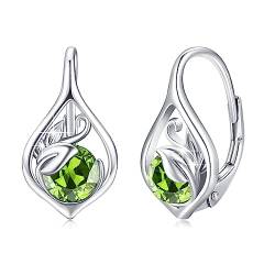 August Geburtsstein Ohrringe 925 Sterling Silber Ranke Leverback Ohrringe für Frauen Geburtsstein Creolen Ohrringe Schmuck für Frauen (Peridot) von OHAYOO