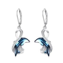 Delfin Ohrringe Sterling Silber Delfin Leverback Ohrringe für Damen Tier Unendlichkeitssymbol Ohrhänger Blau Delfin Kristall Schmuck Tier Geschenk für Damen Frauen von OHAYOO