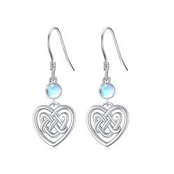 Keltische Knoten Ohrringe 925 Sterling Silber Mondstein Ohrringe Hängend Liebe Herz Tropfen Ohrringe Schmuck Geburtstagsgeschenk für Damen Frauen Mädchen von OHAYOO