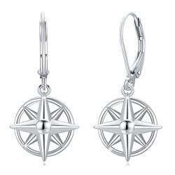 Kompass Ohrringe Damen 925 Sterling Silber Kompass Creolen Ohrringe Ozean Kompass Ohrring Nautischer Schmuck Geburtstags Geschenke für Mädchen Damen von OHAYOO