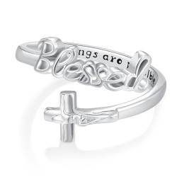 Kreuz Ringe 925 Sterling Silber Ring mit Buchstaben Hope Jesus Ring Ringe Mit Kreuz Damen Ring Damen Schmuck Religiöses Geschenk für Damen Männer Christen (BLESSED) von OHAYOO