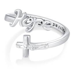 Kreuz Ringe 925 Sterling Silber Ring mit Buchstaben Hope Jesus Ring Ringe Mit Kreuz Damen Ring Damen Schmuck Religiöses Geschenk für Damen Männer Christen von OHAYOO