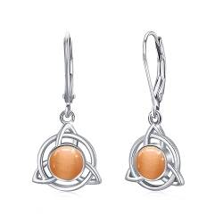 Mondstein Katzenauge Ohrringe Silber 925 Mondstein Leverback Tropfen Ohrringe Creolen Hängend Regenbogen Mondstein Schmuck Damen Mädchen (Orange) von OHAYOO