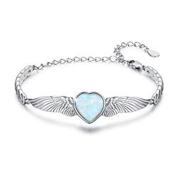 OHAYOO Armband Herz Damen Silber 925 Engelsflügel Armband Weißer Opal Engel Flügel Herz Liebes Glücksbringer Armbänder Geschenke Geburtstag für Mädchen Frauen Frau von OHAYOO