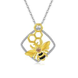 OHAYOO Biene Halskette 925 Sterling Silber Wabe und Biene Kette Honig Geometrische Halskette Hummel Anhänger Halskette Schmuck Geschenke für Mädchen von OHAYOO