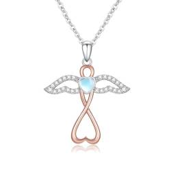 OHAYOO Engel Halskette Damen 925 Sterling Silber Damen Schutzengel Halskette Mondstein Anhänger Schutzengel Kette Engel Flügel Schmuck Geschenke für Frauen Mädchen von OHAYOO