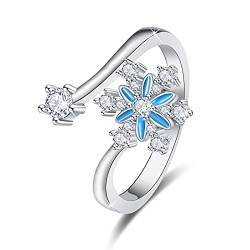 OHAYOO Geschenk zum Muttertag Schneeflocke Ring Silber 925 Verstellbarer Offener Ring Schneewittchen Ringe Schneeflocke Schmuck Geschenke für Damen Mädchen Kids von OHAYOO