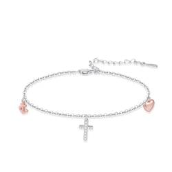 OHAYOO Glaube Liebe Hoffnung Armband 925 Sterling Silber Herz Armband Damen Kreuz Herz Anker Armband Rosegold Damen Kreuzarmband Glaube Liebe Hoffnung Schmuck Geschenke Für Frauen von OHAYOO