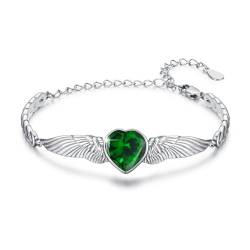 OHAYOO Herz Dürfen Geburtsstein Armband Damen Silber 925 Engelsflügel Armband Engel Flügel Herz Liebes Glücksbringer Armbänder Geschenke Geburtstag für Mädchen Frauen Frau(Smaragd) von OHAYOO